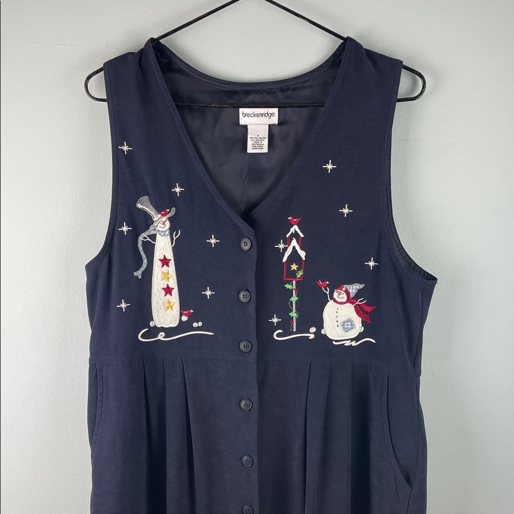 Breckenridge Snowman Sleeveless Navy Dress Size S